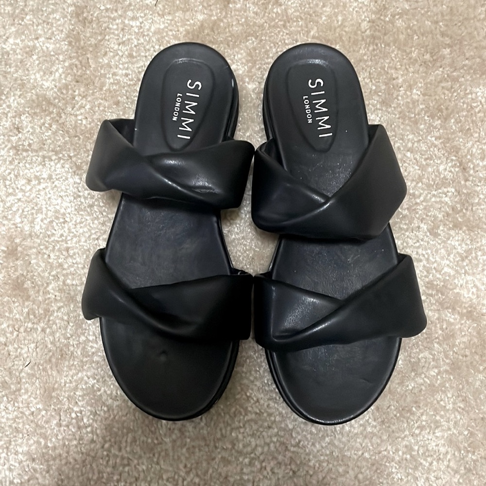 ORIANO BLACK TWO PART TWIST STRAP FLATFORM SANDALS 🩴
